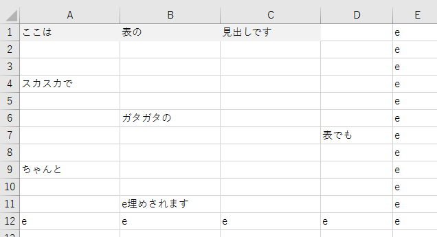 スカスカでガタガタのExcel表